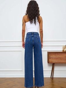 Jeans de Cintura Alta y Pierna Ancha para Mujer, en Mezclilla Elástica, Estilo Casual Moderno - Product Image 3