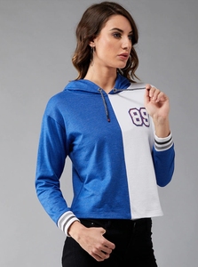 Sudadera con Capucha para Mujer, Azul y Blanco, Corte Regular, 100% Algodón Tejido, Estilo Casual para Otoño - Product Image 2