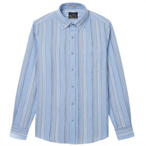Camisa de Verano de Lino Sarga a Rayas Casual con Doble Botonadura y Cuello Abotonado Transpirable ODM - Product Image 1