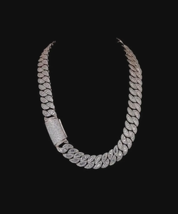 Cadena Cubana de Plata con Moissanita y Diamantes, Joyería Hip Hop, Cadena Cubana con Moissanita de Corte Baguette y Redondo - Product Image 6