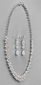Conjunto de Joyería Nupcial Clásico de Aleación de Plata con Collar de Zirconia Marquise y Pendientes Colgantes, Bañado en Rodio, Regalo para Fiesta de Bodas - Product Image 4