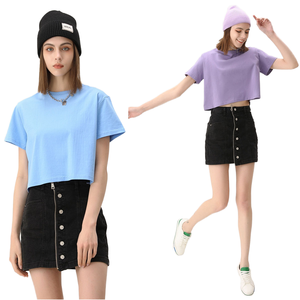 Wholesale Loose Regular 100% Cotton 200G Unisex Customizable Crop Casual Short Basic T-Shirt Logo Print Plain Dyed Knitted - Product Image 2