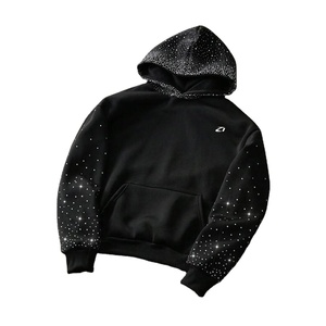 Heavyweight Rhinestone Hoodies Cotton Fleece Oversized <b>Pullover</b> <b>Men</b> Hoodies Streetwear Sparkle Detail Private Label Supply - Product Image 1