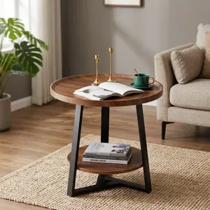 Nordic Metal Antique Eco-Friendly Coffee <b>Table</b> Simple <b>Small</b> Round Contemporary <b>Wood</b> Top Living Room Furniture - Product Image 5