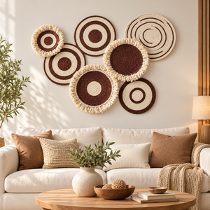 Décoration murale ronde en jonc de mer bohème personnalisée, faite à la main, marron, pour hôtels et restaurants - Product Image 5
