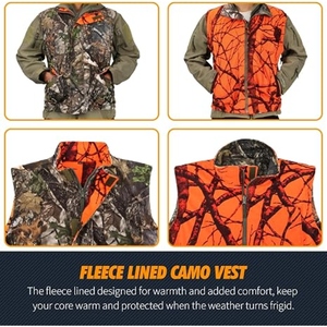 Chaleco de Caza Reversible Unisex con Camuflaje Naranja y Marrón, Cuello Alto, Cierre de Cremallera, Forro de Poliéster Suave, Ropa Exterior Informal - Product Image 5