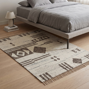 Handwoven <b>Jute</b> Geometric <b>Rug</b> Cream Black Gray Flatweave Modern Kilim Carpet with Tribal Pattern Fringed Edges for Living Room - Product Image 4