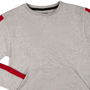 Sweat-shirt gris à col rond pour femmes de la sororité, avec rayures rouges sur les manches, manches longues, en mélange de coton tricoté, haut décontracté avec poches - Product Image 2