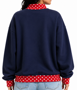 Custom Women's Oversized <b>Mock</b> <b>Neck</b> Sweatshirt Letter Applique Gingham Sleeve Casual Drop Shoulder <b>Top</b> - Product Image 3