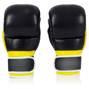 Gants de boxe en cuir noir et jaune avec fermeture auto-agrippante, respirants, à fentes pour les doigts, unisexe, pour adultes, équipement d'entraînement d'arts martiaux - Product Image 3