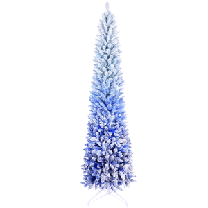 Árbol de Navidad Metálico de Diseño Delgado con Degradado Azul de 6 Pies, 200 Luces LED Blanco Cálido, 485 Puntas, Ramas Articuladas, Estilo Lápiz - Product Image 1