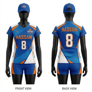 Ensemble de maillots de volley-ball pour femmes, 180 GSM, polyester et élasthanne respirants, panneaux géométriques, logo personnalisé sublimé, uniforme de volley-ball - Product Image 4