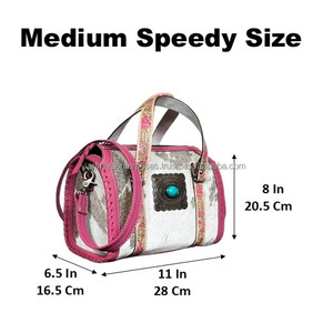 Hot Selling Hand <b>Tooled</b> <b>Leather</b> Medium Duffel Bags Pink Cowhide <b>Leather</b> Bag Turquoise Concho Shoulder Crossbody Purse for Women - Product Image 2