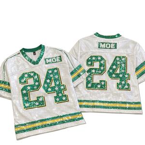 Maillot de football américain personnalisable OEM pour femme, le plus vendu, avec strass, maille, col en V, numéro 24 étoile scintillante, uniforme d'équipe - Product Image 2