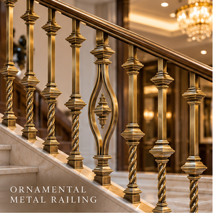 Rampe d'escalier en métal bronze décoratif avec balustres torsadés et motif central elliptique décoratif pour intérieur de luxe - Product Image 3