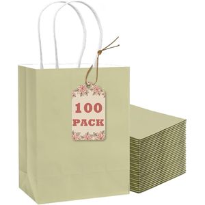 Sacchetti Regalo in Carta Verde Guscio d'Uovo 21x7.6x15.2 cm, Confezione da 100 Pezzi con Manici, Multiuso per Feste e Bomboniere - Product Image 2