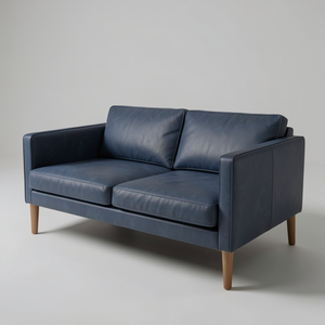 Sofá Moderno de Mediados de Siglo, Tapizado en Cuero Genuino Azul, Muebles para Sala de Estar, Asientos para Cafetería o Restaurante - Product Image 2