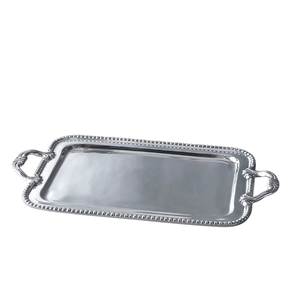 Plateau de service rectangulaire avec texture martelée, finition métallique polie, poignées en forme de feuille, pour usage résidentiel, pour table à manger, plateau à nourriture - Product Image 4