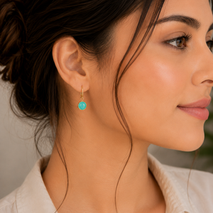 Green Howlite Faceted 30-31mm Oval Shape Ear Wire 925 Sterling Silver 18K Gold Plated <b>Earrings</b> - Product Image 5
