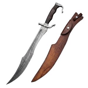 Cuchillo de combate de hoja fija de acero de Damasco con mango de madera, diseño de punta clip, hoja recta DIY, grosor de 7/8, longitud de hoja de 12 pulgadas, OEM - Product Image 4