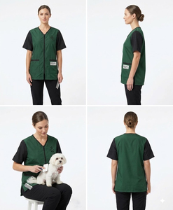 Blouse de toilettage professionnelle imperméable pour chiens et chats, unisexe, col en V, avec taille ajustable, en nylon/coton - Product Image 3
