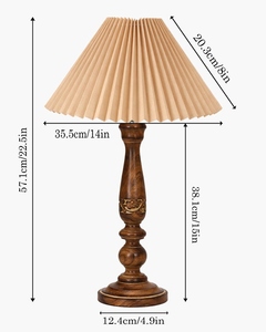 Floral Carved Wood <b>Table</b> Lamp with Pleated Fabric Shade Vintage Nordic <b>bedside</b> lighting home and hotel Low MOQ Shop now - Product Image 5