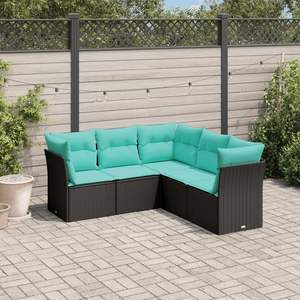 Ensemble de canapé de jardin modulaire en rotin PE noir 5 pièces, meubles de jardin pour la vie en plein air - Product Image 1