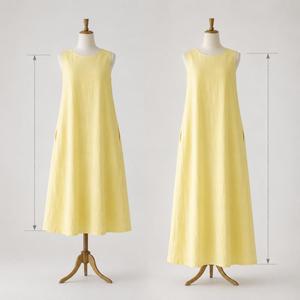 Women Boho Yellow Plain Linen Maxi <b>Dress</b> With O-neck Sleeveless <b>Loose</b> Fit A-Line Casual Summer Wear - Product Image 5