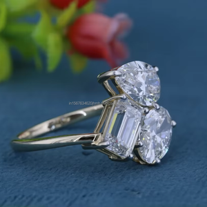 Anillo de diamantes cultivados en laboratorio con corte pera, esmeralda y ovalado en oro blanco, anillo de compromiso de lujo, regalo de aniversario nupcial para ella - Product Image 2