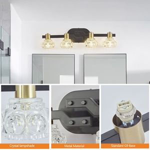 Applique da Parete Vintage a 4 Luci da 24 Pollici con Paralumi in Cristallo Trasparente e Finitura in Ferro Nero, Lampada da Specchio per Bagno e Corridoio, Modello 2022 - Product Image 5