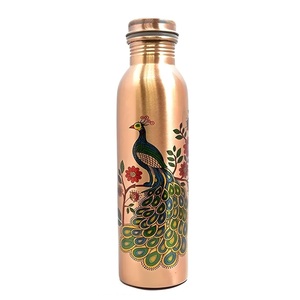 Export Quality Eco-friendly Copper <b>Water</b> <b>Bottle</b> with Peacock Design Oriental Style Portable <b>Sport</b> Travel Flask BPA Free - Product Image 1