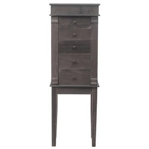 Armoire à bijoux sur pied avec 5 tiroirs et 8 crochets pour colliers, meuble de rangement supérieur et 2 organiseurs latéraux, miroir inclus - Product Image 2