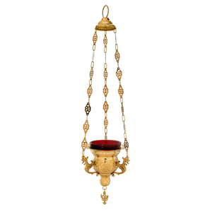 Lampe à huile suspendue en laiton avec verre rouge |   Lumière du sanctuaire de l'église – DOUBLE VEE EXPORTS - Product Image 1
