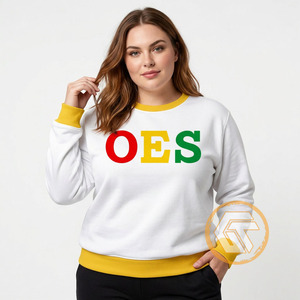 GREEK TREASURES OES เสื้อสเวตเชิ้ตผ้าฟลีซคอกลมสำหรับผู้หญิง สีขาว แต่งขอบสีเหลือง ผ้าฝ้ายถัก เป็นมิตรกับสิ่งแวดล้อม เสื้อผ้าลำลองสำหรับฤดูใบไม้ร่วง - Product Image 2