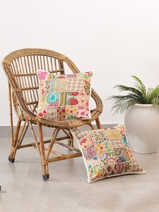 Handmade Embroidered Cotton Patchwork Bohemian Style Square <b>Cushion</b> <b>Cover</b> for Home & Hotel Use - Product Image 6