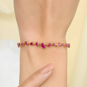 18K <b>Ruby</b> Fashion Tennis <b>Bracelet</b> Contemporary Pear & Marquise Cut - Product Image 5