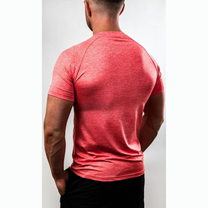 T-shirt rouge à manches courtes pour homme, coupe ajustée, col rond, séchage rapide, décontracté, en coton tricoté, haut de sport, couleur unie, logo frontal, 320g - Product Image 2