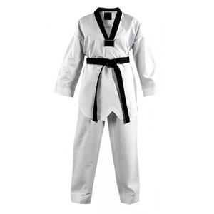 Adult Unisex Mixed Martial Arts Uniform 100% Cotton <b>Athletic</b> Fit Durable 400g White with Black Belt Breathable - Product Image 1