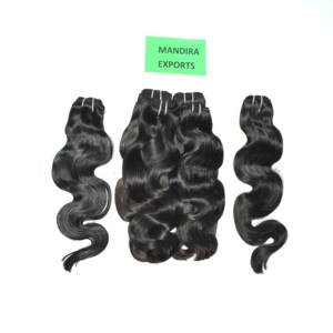 Extensions de cheveux humains indiens Remy 100 % naturels non traités, cuticules alignées, noirs, coupe droite, ondulés, double trame, en lots - Product Image 2