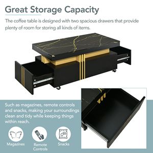 Mesa de Centro Rectangular Contemporánea TREND con Superficie de Imitación Mármol y Ruedas, Mesa de Café Moderna con Video - Product Image 4