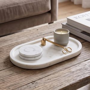 Plateau ovale en marbre blanc naturel pour salle de bain, cuisine, service, décoration de table à manger, organisateur de comptoir domestique - Product Image 3