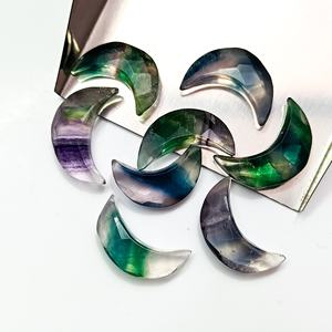 Multi Fluorite Faceted Crescent <b>Moon</b> Shape Gemstone For Jewelry Making 18mm Loose Hand Carved Fluorite Carving Briolette <b>Moons</b> - Product Image 5