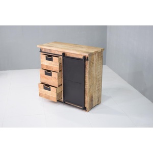 Industrial Multi-Drawer <b>Storage</b> Cabinet Large Capacity Sliding Door Solid Mango <b>Wood</b> Iron for Dining Home Office Living Room - Product Image 1