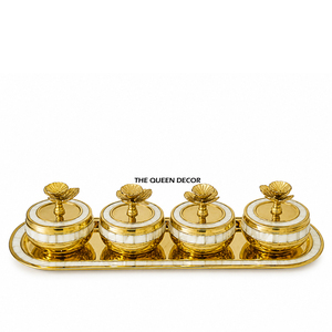 Ensemble de pots à bonbons et à épices en métal doré avec couvercle et plateau, pour la cuisine, le café et l'hôtel, vente en gros professionnelle et promotionnelle - Product Image 1