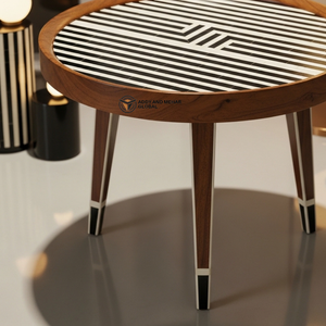 Black and White Meena Pattern Wooden <b>Stool</b> Handcrafted <b>Round</b> Decorative Accent <b>Stool</b> with Geometric Design - Product Image 5