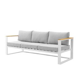 Heno Modern <b>Aluminum</b> Garden Sofa Chair Outdoor Lounge Seat with Cushion Wood Armrests White Patio Furniture 2-Seater - Product Image 3