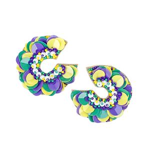 Pendientes de cuentas festivos de Mardi Gras hechos a mano, desfiles de oro verde púrpura, celebraciones, temporada de carnaval, joyería de gota de moda - Product Image 4