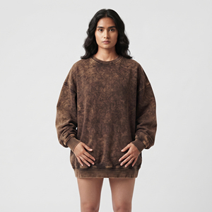 Sudadera Vintage para Mujer con Lavado Ácido, Oversize, Manga Larga, Cuello Redondo, Hombros Caídos, Estilo Urbano - Product Image 1