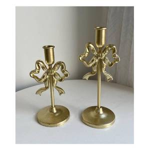 Antique Brass Handcrafted Metal <b>Taper</b> <b>Candle</b> Holder - Set of 2 Decorative Candlesticks Use for Weddings Dining and Parties Decor - Product Image 4