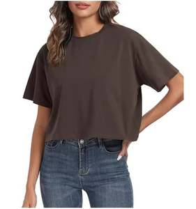 Camisetas Cortas de Algodón para Mujer, Estilo Oversize, Cuello Redondo, Manga Corta, Casuales, Holgadas, para Verano - Product Image 5